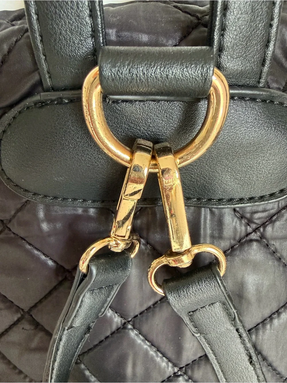 bebe Quilted Black Backpack with Gold-Tone Plate